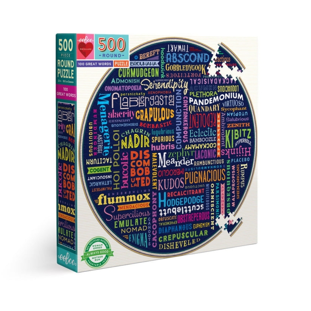Eeboo 100 Great Words 500 piece round puzzle